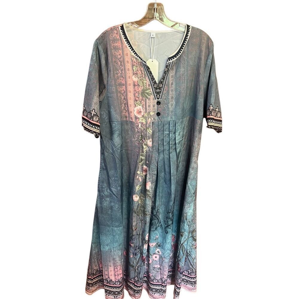 No Brand Long  Pleated Flowing Printed Long Dress Sz XL NWT